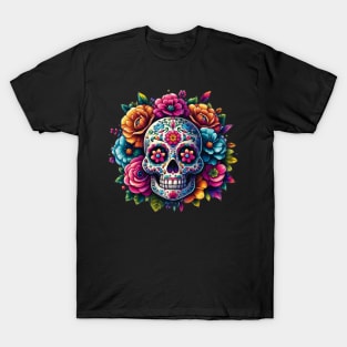 Sugar Skull Art - Flower Skull Fiesta T-Shirt